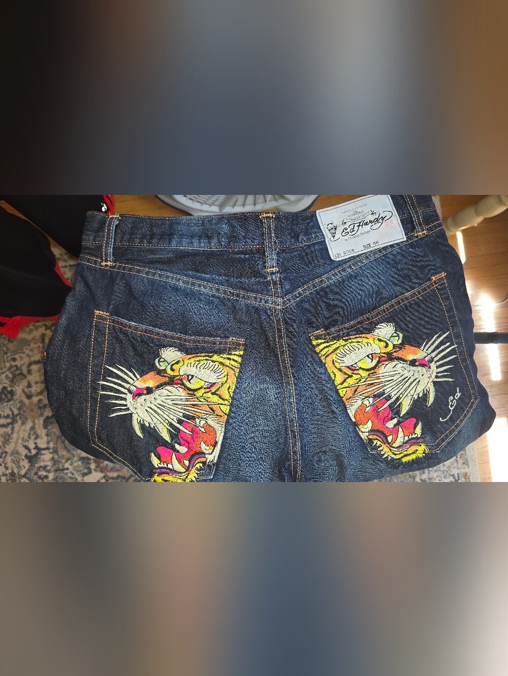 vintage Ed Hardy embroidered tiger denim shorts Size 36